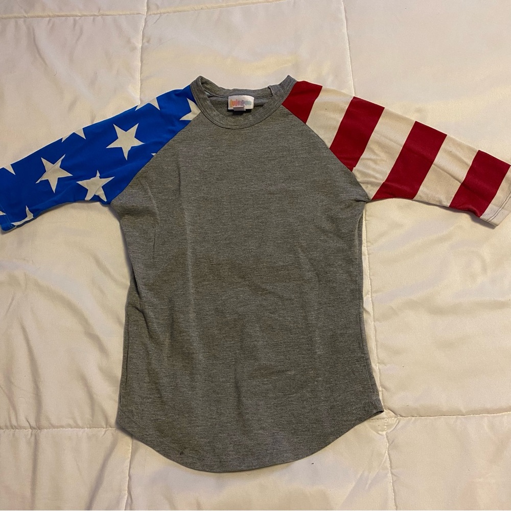LuLaRoe Kids Raglan Shirt - Gray, Red, and Blue
